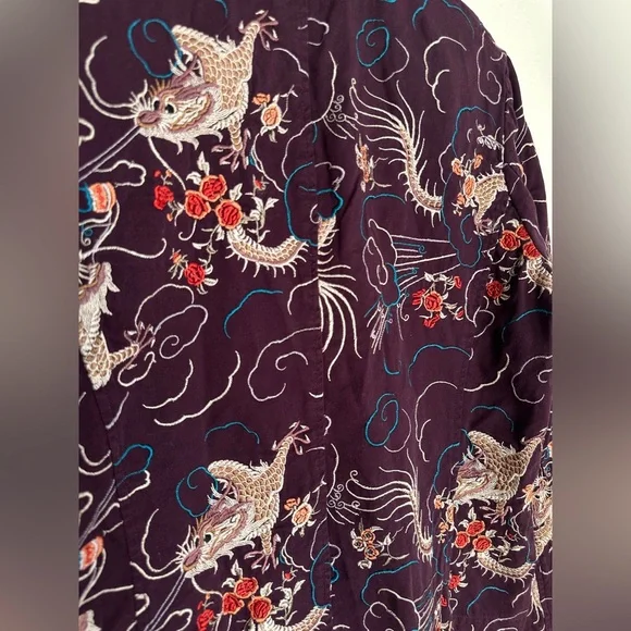 Johnny Was Womens Jacket Blazer Purple‎ Floral Dragon Embroidered size Large - Picture 9 of 12